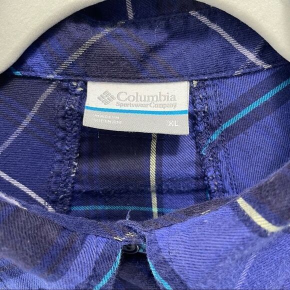 [xl] Columbia Women’s Purple Blue & White Plaid Long Sleeve Button Down Shirt - Picture 12 of 14